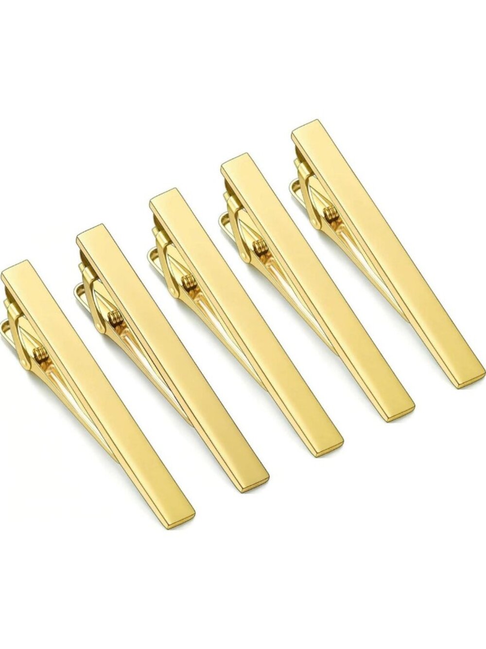 Elegant Gold & Silver Tie Clips Set of 5 for Groomsmen - Shiny Tie Bars & Pins